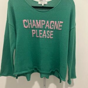 Miracle Green Crew Neck Sweater with Pink Accents